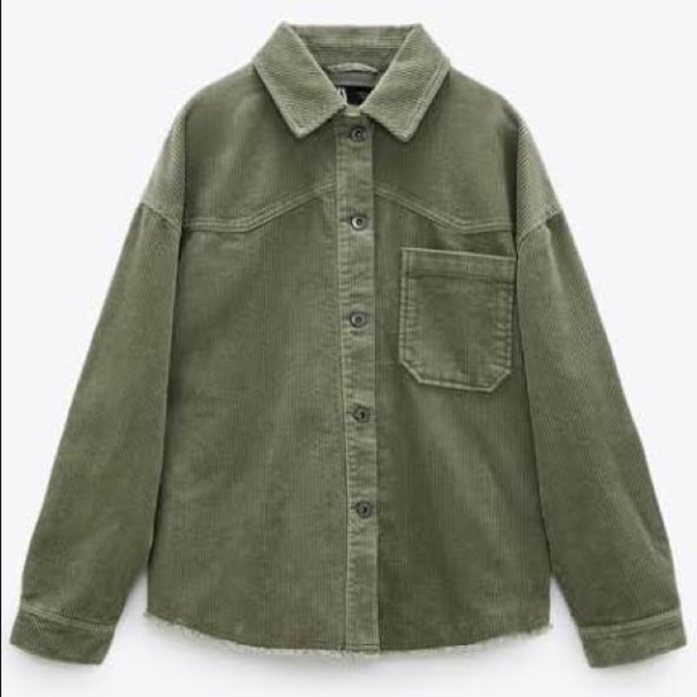 Zara corduroy oversized denim jacket green size S